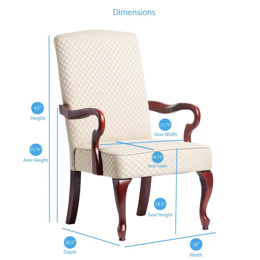 Derby Traditional High-Back Beige Jacquard Wood Accent Chair