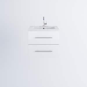 Napa 24 in. W x 20 in. D Single Sink Bathroom Vanity Wall Mounted In Glossy White with Acrylic Integrated Countertop