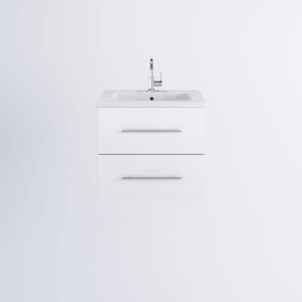 VOLPA USA AMERICAN CRAFTED VANITIES Napa 24 in. W x 20 in. D Single Sink Bathroom Vanity Wall Mounted In Glossy White with Acrylic Integrated Countertop