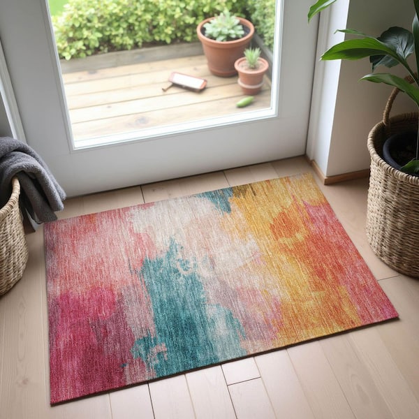 Mayfield Premium Machine Washable Abstract AMF1517 Pink 2 ft. x 3 ft. Area Rug