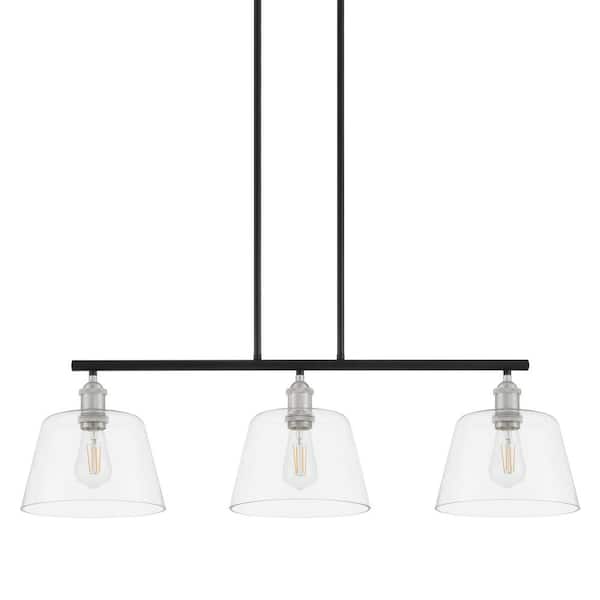 Home Decorators Collection Sherman 3-Light Black Linear Island Pendant with Nickel Accents