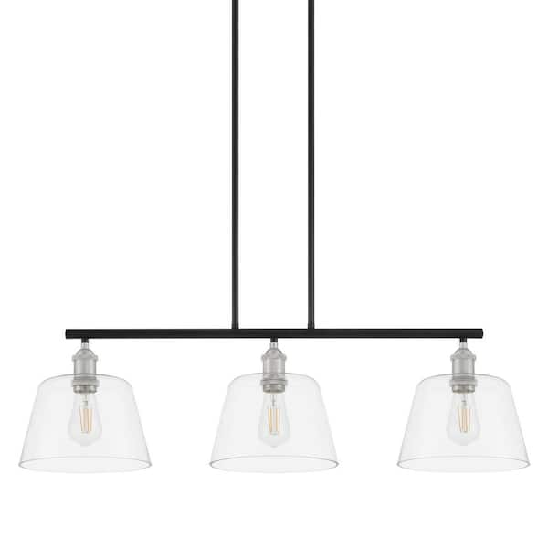 Sherman 3-Light Black Linear Island Pendant with Nickel Accents