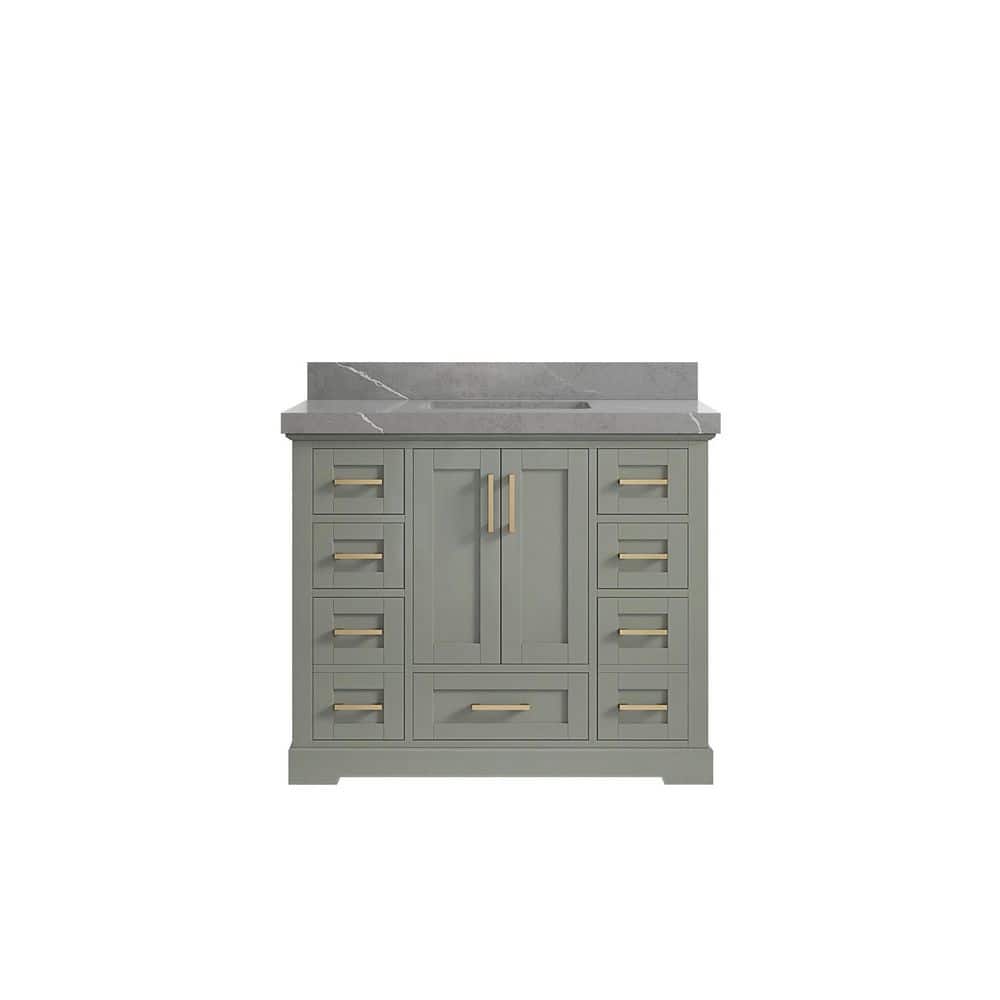Willow Collections Boston 42 in. W x 22 in. D x 36 in. H Single Sink Bath Vanity in Evergreen with 2 in. Pearl Gray Quartz Top -  BST_EGNPTR42