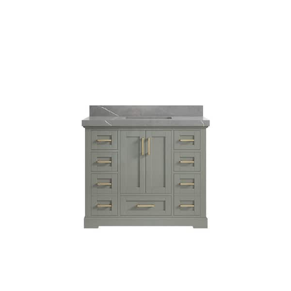 Willow Collections Boston 42 in. W x 22 in. D x 36 in. H Single Sink Bath Vanity in Evergreen with 2 in. Pearl Gray Quartz Top