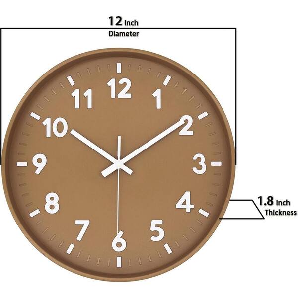 12 Inches shops Vintage Brown Silent Non-Ticking Battery Operated Wall Clock