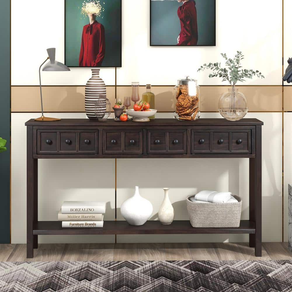 ANBAZAR Espresso Storage Cabinet Console Table with 2-Drawers and