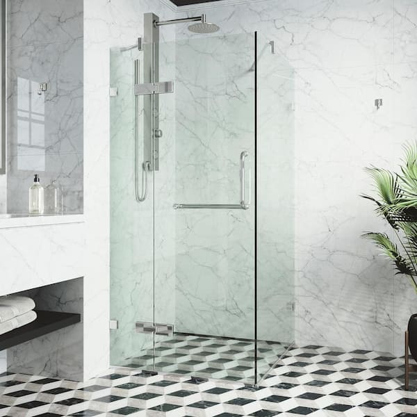 VIGO Monteray 30 in. L x 30 in. W x 73 in. H Frameless Pivot Square Shower Enclosure in Chrome with 3/8 in. Clear Glass