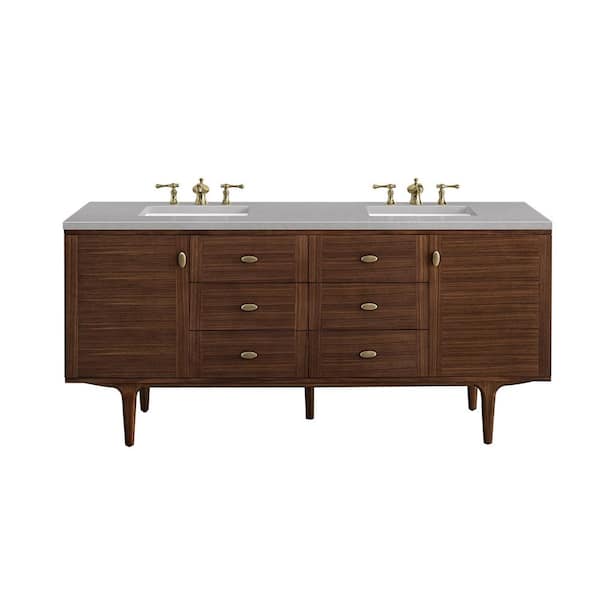 James Martin Vanities Amberly 72.0 in. W x 23.5 in. D x 34.7 in. H Bathroom Vanity in Mid-Century Walnut with Eternal Serena Quartz Top