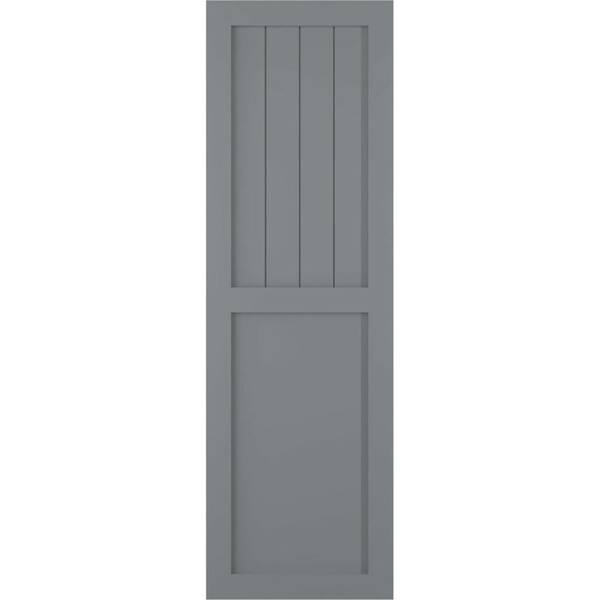 Ekena Millwork 12 in. x 25 in. True Fit PVC Farmhouse/Flat Panel Combination Fixed Mount Board and Batten Shutters Pair in Ocean Swell