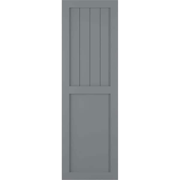 Ekena Millwork 15 in. x 70 in. True Fit PVC Farmhouse/Flat Panel Combination Fixed Mount Board and Batten Shutters Pair in Ocean Swell