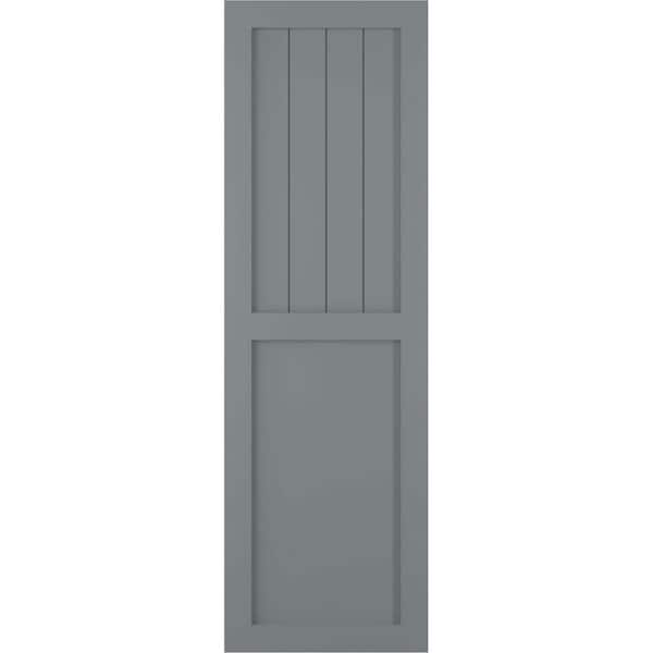 Ekena Millwork 18 in. x 33 in. Farmhouse/Flat Panel Combination Fixed Mount Board and Batten Shutters Pair in Ocean Swell