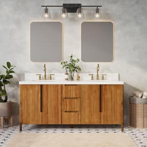 Sequoia 72 In. W x 22 in. D x 34.4 in. H Double Sink Bath Vanity in Mango Wood with White Quartz Top