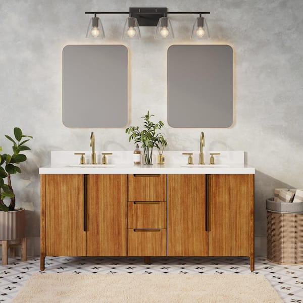 Sequoia 72 In. W x 22 in. D x 34.4 in. H Double Sink Bath Vanity in Mango Wood with White Quartz Top