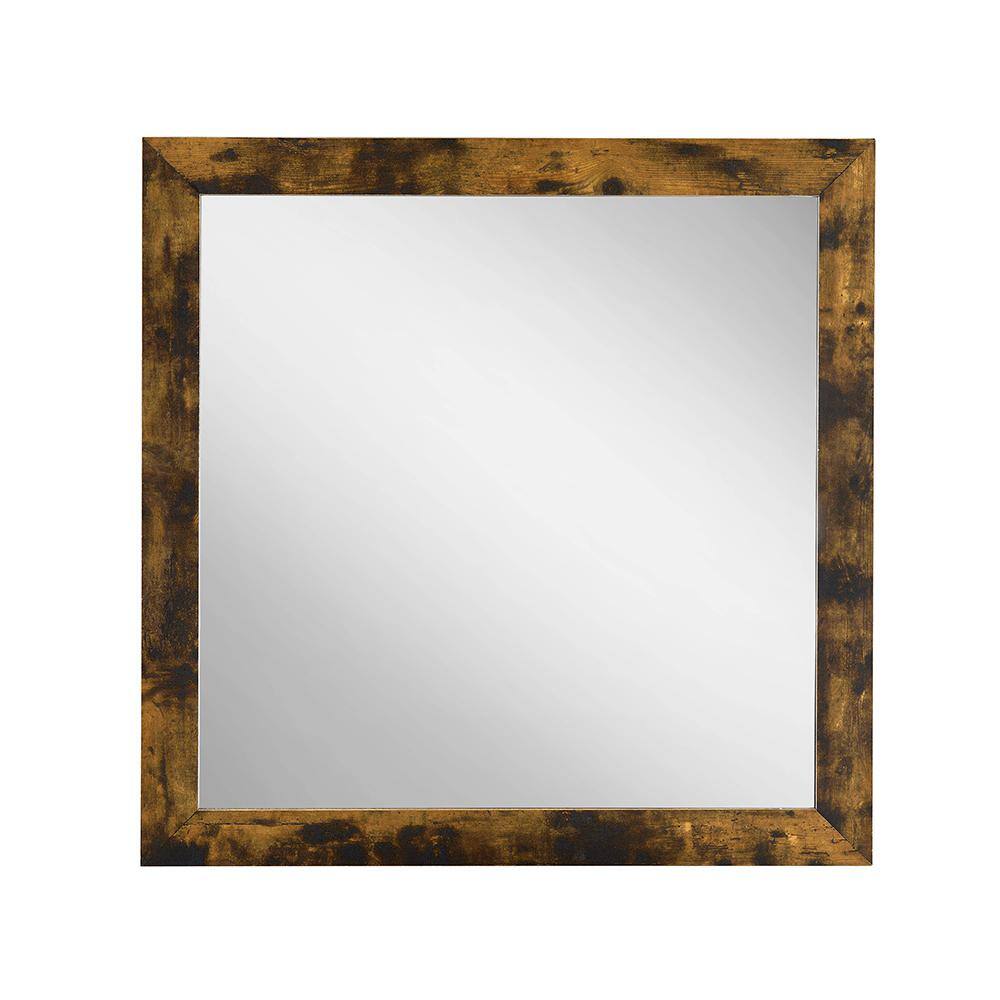Rustic Oak Square Wooden Mirror with Industrial Charm