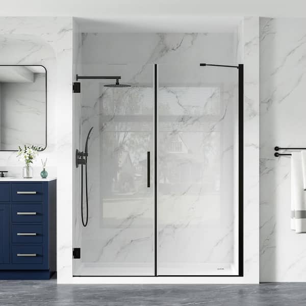 57 to 58 in. W x 72 in. H Hinged Frameless Shower Door in Matte Black with 10mm Tempered Glass, Double-Sided Easy-Clean