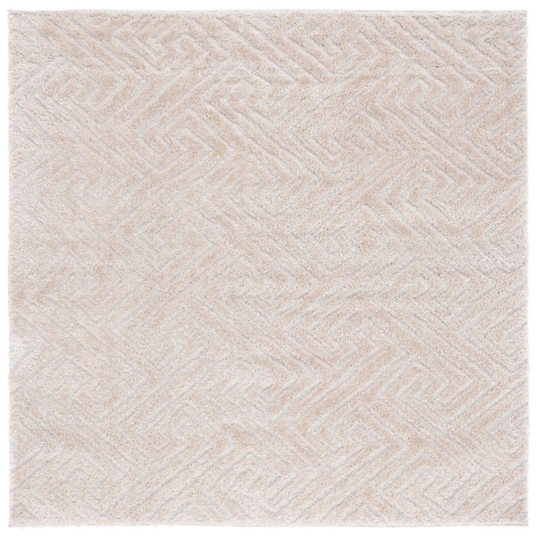 SAFAVIEH Tahoe Shag 7 ft. x 7 ft. Beige Solid Geometric square Area Rug
