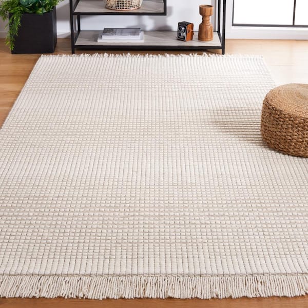Marbella Ivory Beige 6 ft. X 9 ft. Border Plaid Area Rug