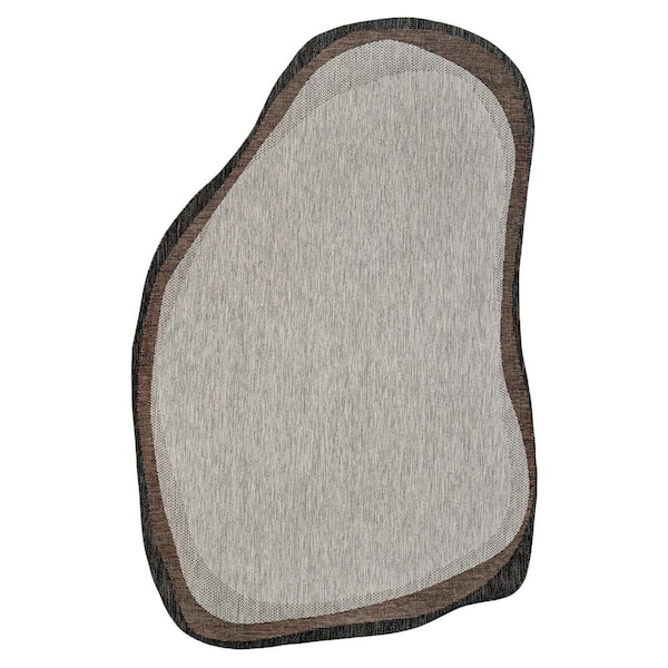 Wyatt Modern Rustic Abstract Gray/Black 9 ft. x 12 ft. Indoor/Outdoor Shaped Area Rug