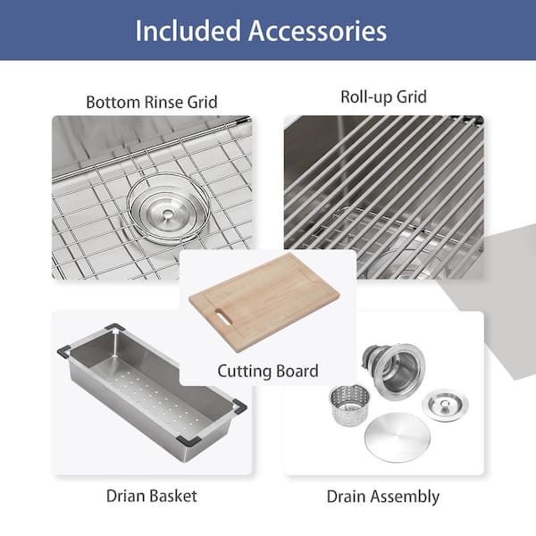 Dueyeeri - 36 in. Farmhouse Single Bowl 16-Gauge Brushed Nickel Stainless Steel Kitchen Sink with Workstation