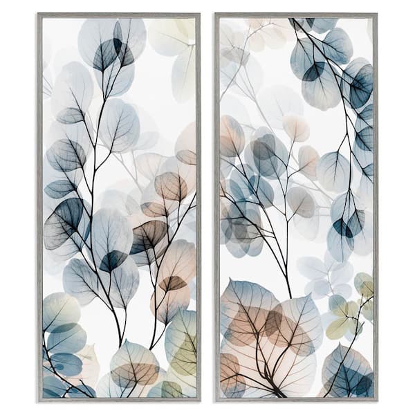 Elegant Abstract Botanical Plant Leaves by Albert Koetsier 2-Piece Gray Framed Giclee Art Print Nature 10 in. x 24 in.