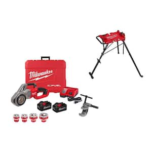 M18 Fuel One-Key Cordless Brushless Pipe Threader Kit with Tripod Chain Vise Stand (2-Tool)