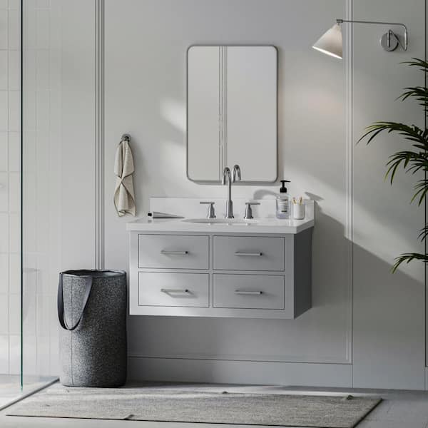 ARIEL Hutton 37 in. W x 22 in. D x 19.6 in. H Bath Vanity in Grey with Pure White Quartz Top