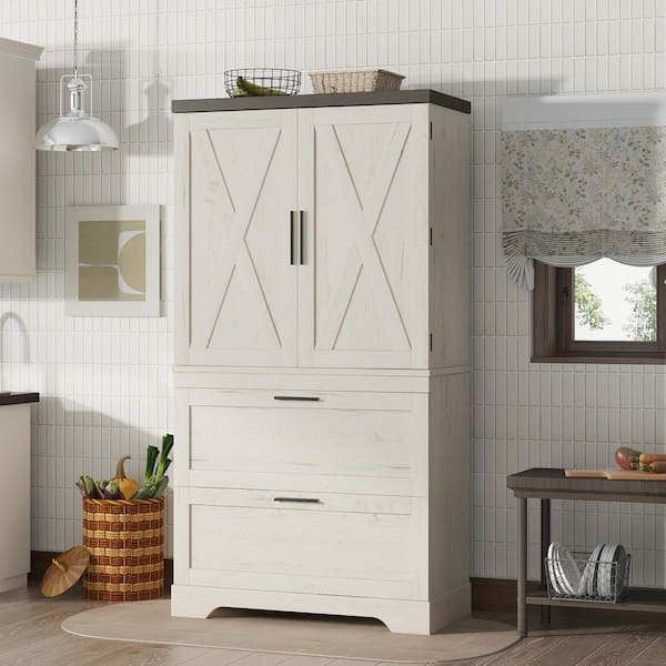 Antique Beige 61.7 in. H Modern X Wooden Cabinet with Storage Partitions, 2 Drawers for Living Room Entryway