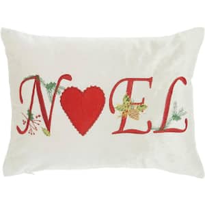 Holiday Beige Embroidered 16 in. x 12 in. Rectangle Throw Pillow