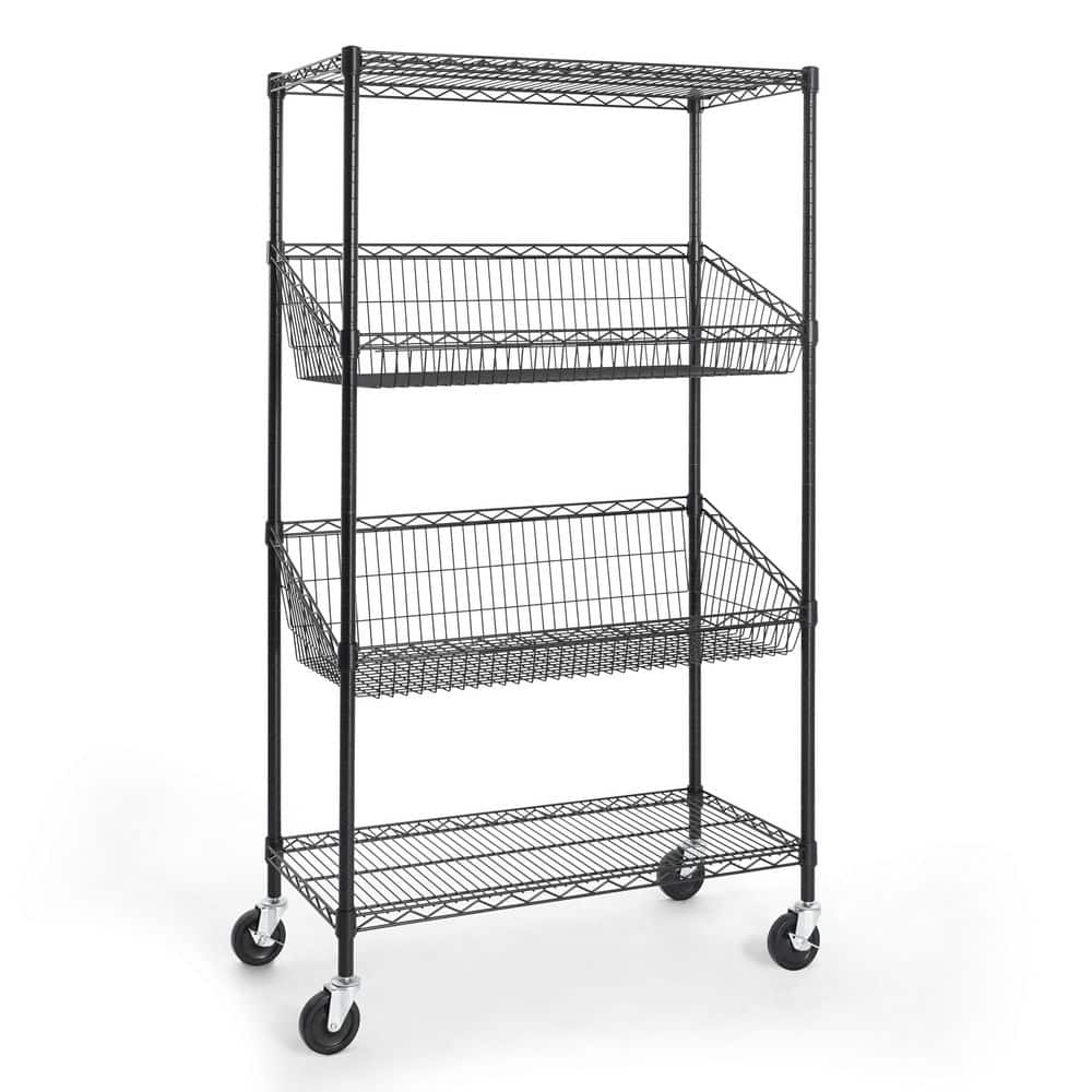 Steel Wire 4-Shelf Adjustable Storage Shelving Unit in Black w/2-Trapezoid Baskets (36 in. W x 60 in. H x 18 in. D) price history on PriceWatchPro