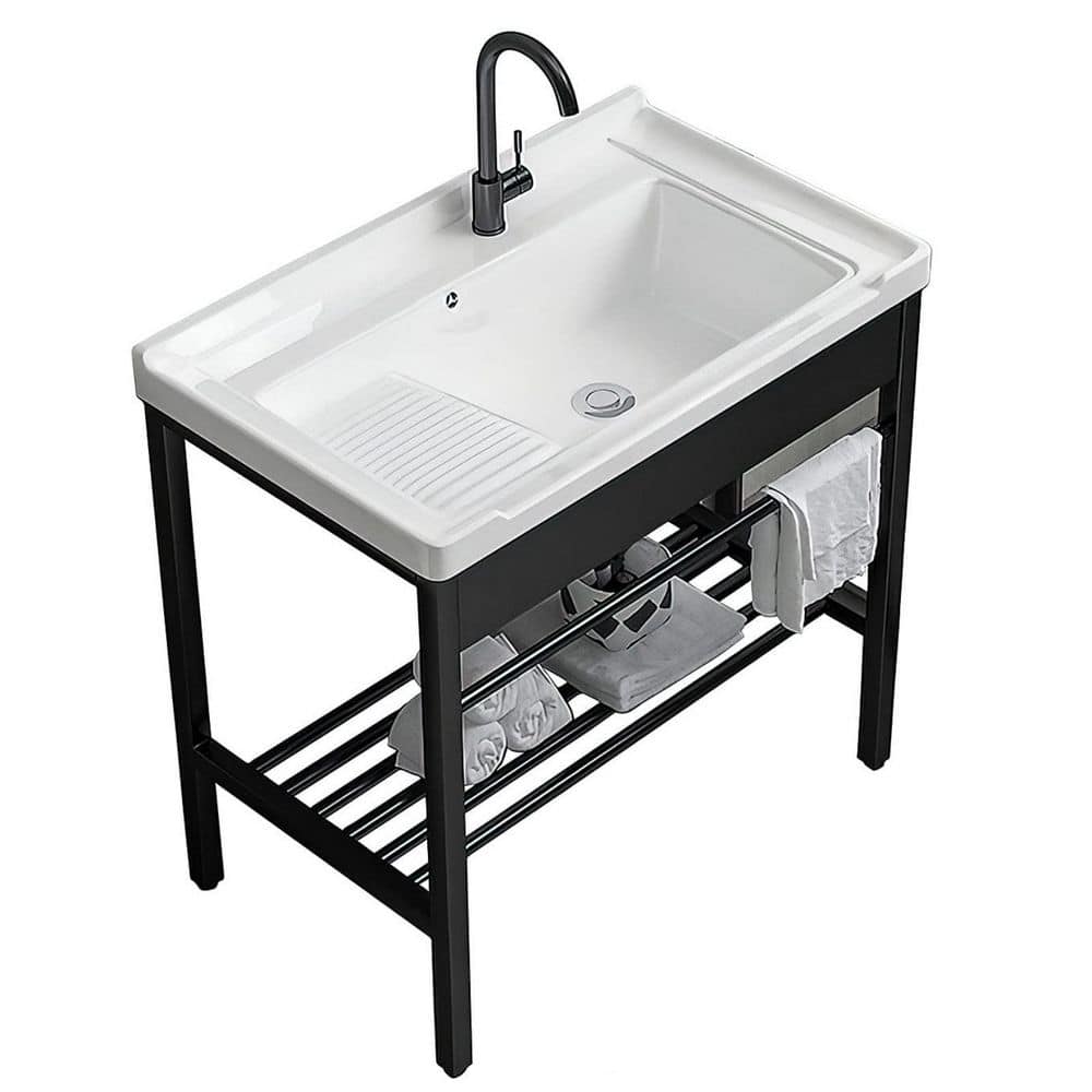 Black Freestanding Utility Sink with Washboard Set, Bracket, Drain Kit for Laundry Room, Utility Room, Garage, Basement price history on PriceWatchPro