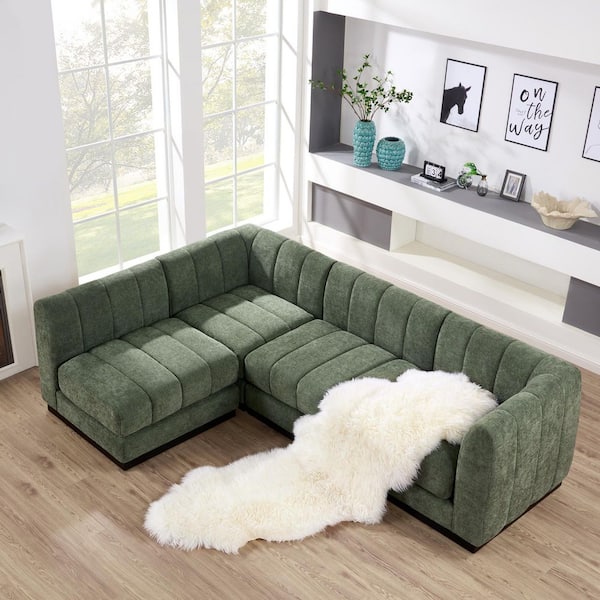 Morden Fort 96 in. Chenille Green Sectional Couch, 4-Seater L