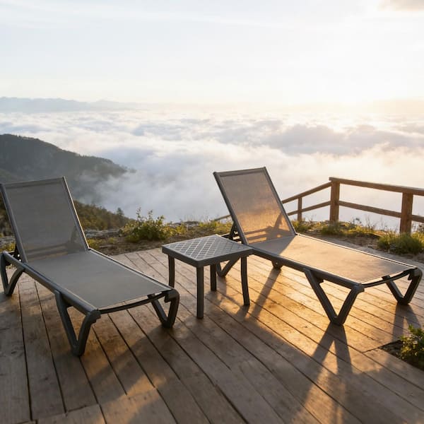 3-Piece Gray Metal Outdoor Lounge Chair and Table