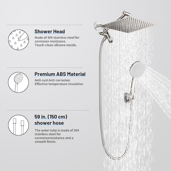 Heemli Rain Shower Head Combo 1.8 GPM 5-Spray 8 in. Wall