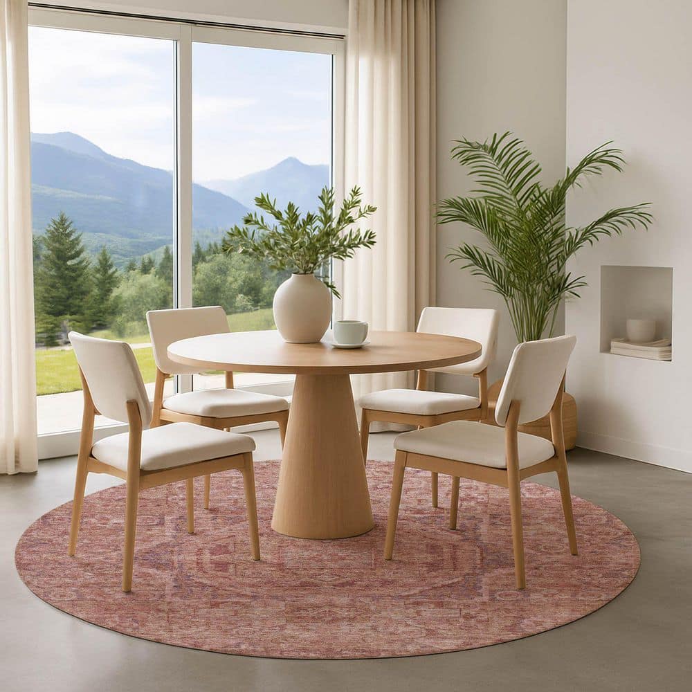 Mayfield Premium Machine Washable Abstract AMF1743 Salmon 8 ft. x 8 ft. Round Rug price history on PriceWatchPro
