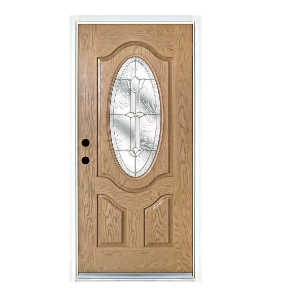 36 in. x 80 in. Flores Light Oak Right-Hand Inswing 3/4 Oval Lite Decorative Fiberglass Prehung Front Door price history on PriceWatchPro