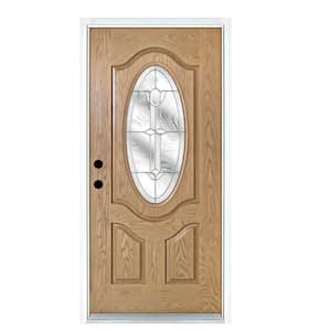 36 in. x 80 in. Flores Light Oak Right-Hand Inswing 3/4 Oval Lite Decorative Fiberglass Prehung Front Door