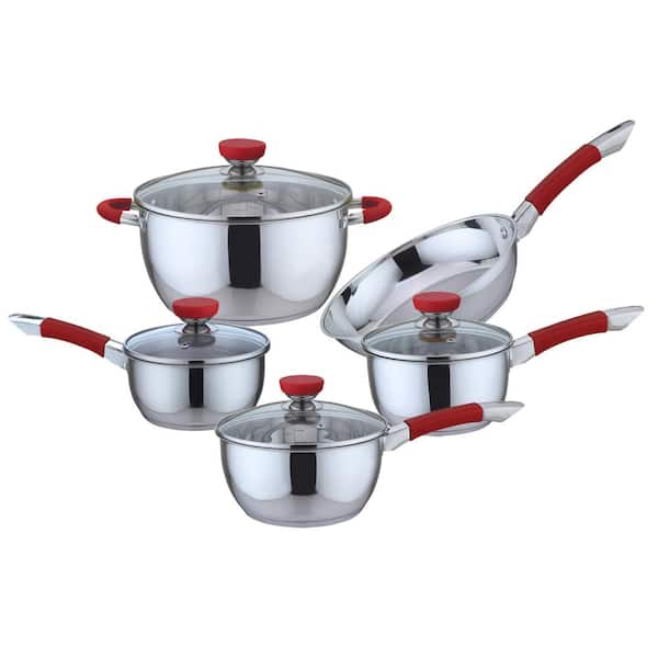 CULINARY EDGE 9-Piece Red Stainless Steel Cookware Set