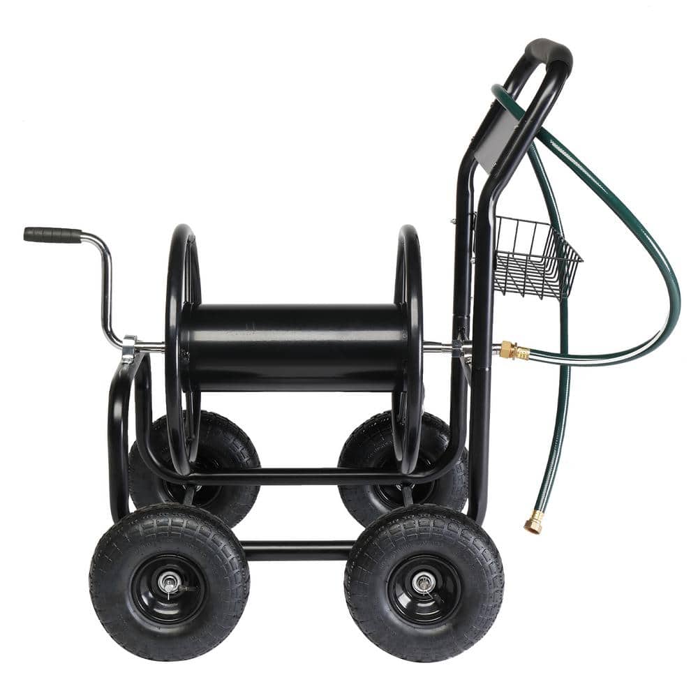Black Heavy Duty Steel Garden Hose Reel Cart with Wheels