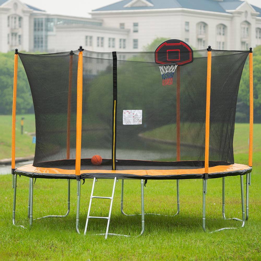 Wateday 15 ft. Outdoor Round Trampoline with Basketball Hoop Inflator and  Ladder PF-W550S00008 - The Home Depot