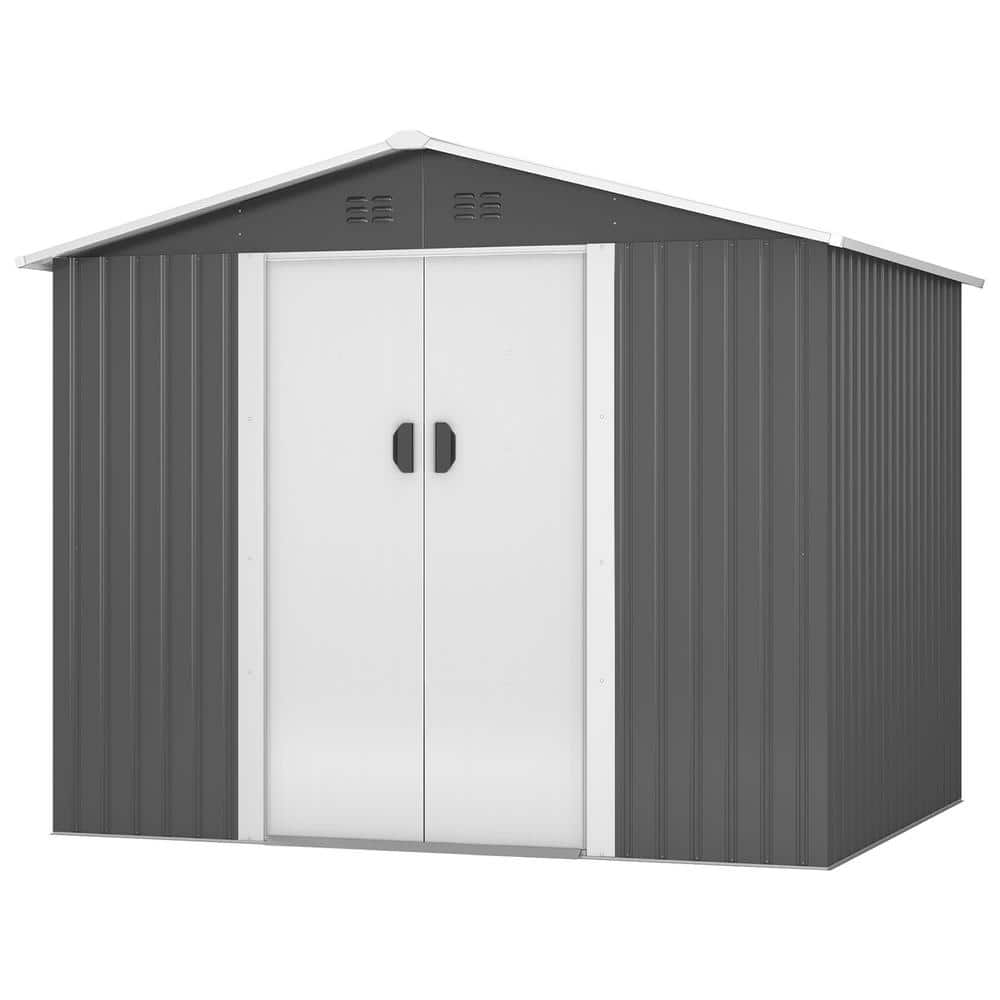 8.4 ft. W x 6.3 ft. D Outdoor Metal Storage Shed Garden Tool Galvanized Steel Shed with Sliding Door (52.92 sq. ft.) -  JAXPETY, HG61G1323-T01