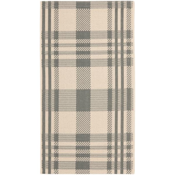 SAFAVIEH Courtyard Gray/Bone Doormat 2 ft. x 4 ft. Striped Indoor/Outdoor Patio Area Rug