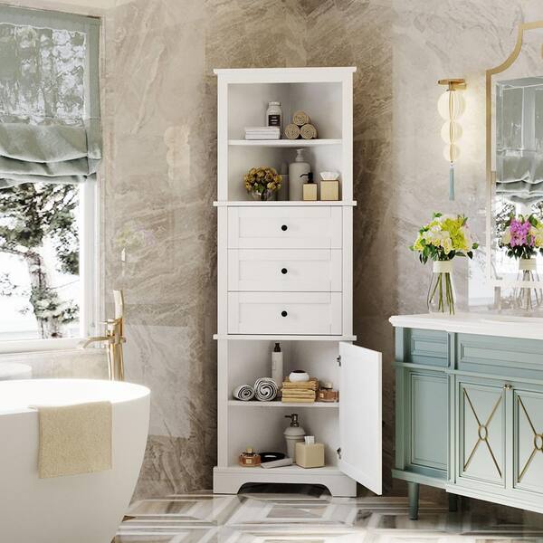 Small Bathroom Shelves, Floor Storage Cabinet with 2 Drawers, Narrow Towel  Rack Organizer 4 Tiers, Modern Bathroom Storage Tower Cabinet with Tissue