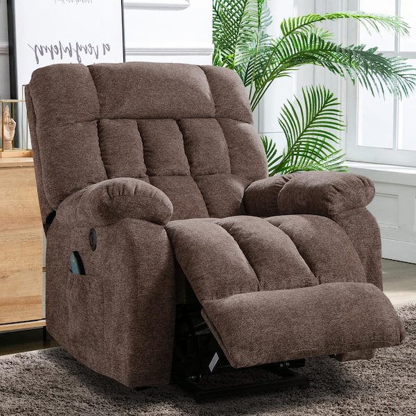 KINWELL Brown Chenille Standard (No Motion) Recliner with Remote Control