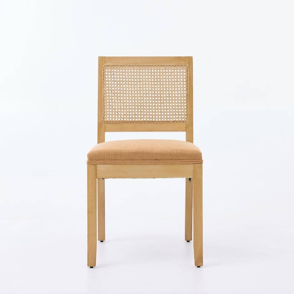 Tan Linen Seat with S-Spring Cushion Farmhouse Mid-Century Modern Rattan Cane Back Dining Chairs Set of 2 price history on PriceWatchPro