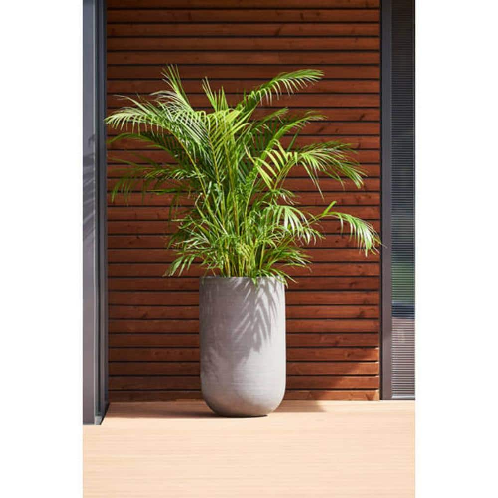 Small Round Light Grey Ficonstone Indoor Outdoor Ridged Planter