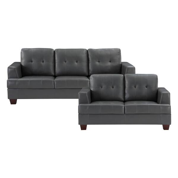 EVERGLADE HOME Malcolm 152.5 in. W Square Arm Faux Leather Rectangle Sofa in Gray with 5-Seats