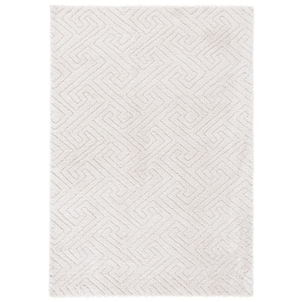 SAFAVIEH Tahoe Shag 3 ft. x 5 ft. Ivory Solid Geometric Area Rug