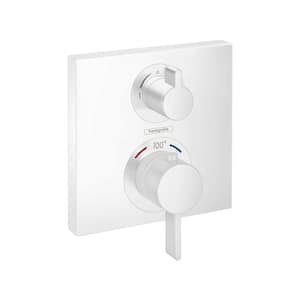 Ecostat Square 2-Handle Wall Mount Shower Trim Kit in Matte White Valve Not Included