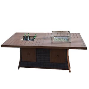 Sunny Brown Frame Rectangle Wicker Outdoor Dinning Fire Pit Table