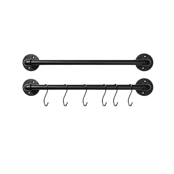 Black Industrial Pipe Pot Pan Rack Wall Mount Organizer with 14 S Hooks Heavy Duty Space Saving 2 Pack 21 Inch